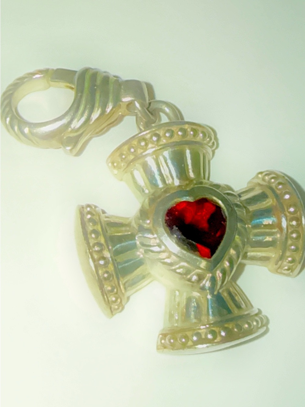 Gold-Tone Cross Pendant Charm with Red Heart Accent